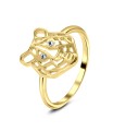 Tiger Head Crystal Rhinestones Silver Ring NSR-3247